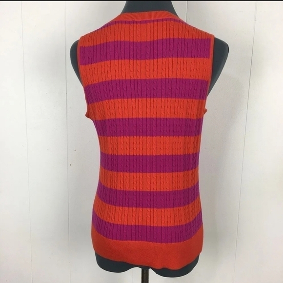 🌟Host Pick🌟 Talbots Fushia and Red Striped Sleeveless Cableknit Tank Top US L - Picture 2 of 9